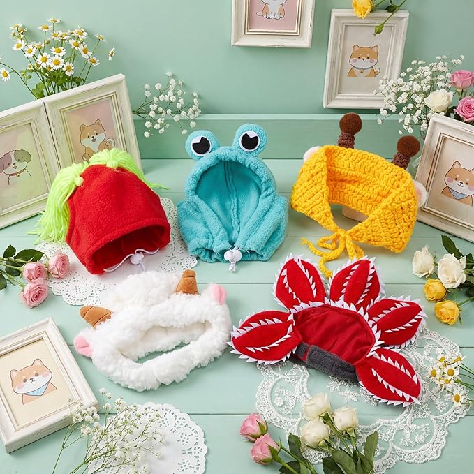 Weewooday 5 Pieces Cat Costume Bunny Hat Outfit with Ears Funny Cat Hat and Small Dogs Kitten Puppy Party Easter Costume Accessory Headwear(Classic Style)