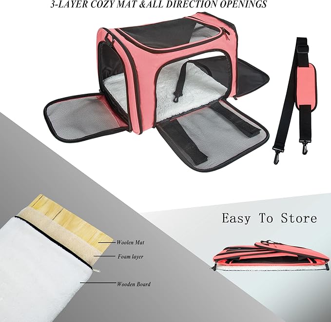 Soft Sided Carrier for Small Medium Cats Dogs ,Removable Pad Collapsible Travel Pet Carrier Large Watermelon