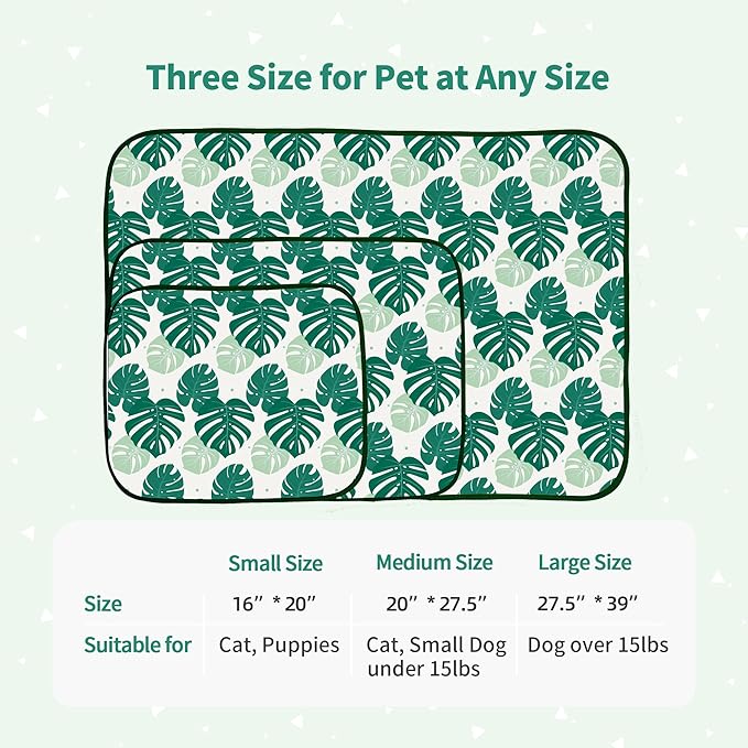 NWK Pet Cooling Mat - Ice Silk Cooling Mat for Dogs & Cats Portable & Washable Pet Cooling Blanket, Car Seats, Beds for Summer (1, Green Leaf, 16’’ X 20’’ X 0.3)