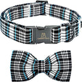 Lionheart glory Dog Bow Collar Blue and Black Plaid Dog Collar for Medium Dogs,Boy Dog Collars with Bowtie Spring Summer Collars Soft Adjustable Pet Collar Bows