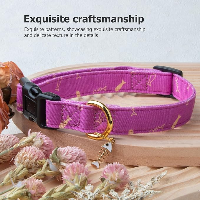 Cotton Handmade Dog Collar Cute and Distinctive Patterns Purple Fish with Pendant for Girl Boy Dogs Collars S