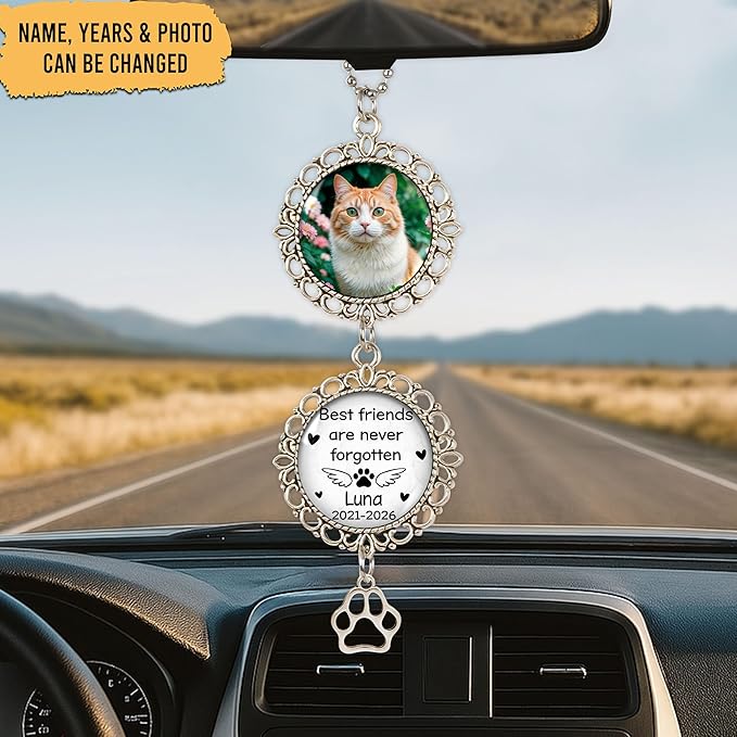 Hyturtle Personalized Pet Memorial Car Hanging Ornament - Custom Photo Pet Memorial Gifts Rearview Mirror Hanging Accessories - Loss of Dog Sympathy Gift - Dog Remembrance Gifts