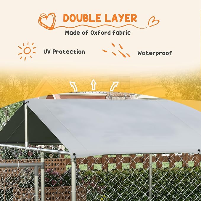 PawHut Outdoor Dog Kennel, Heavy Duty Dog Run Outdoor Fence with Waterproof Cover, Galvanized Chain Link, Secure Lock, for Large Sized Breeds, Chickens, Ducks, 20' x 7.5' x 5'