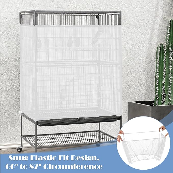 Large Bird Cage Seed Catcher, 31 x 118 inches Adjustable Large Bird Cage Cover Elastic Band Mesh Cages Cover Skirt Nylon Mesh for Parakeet Parrot Cages