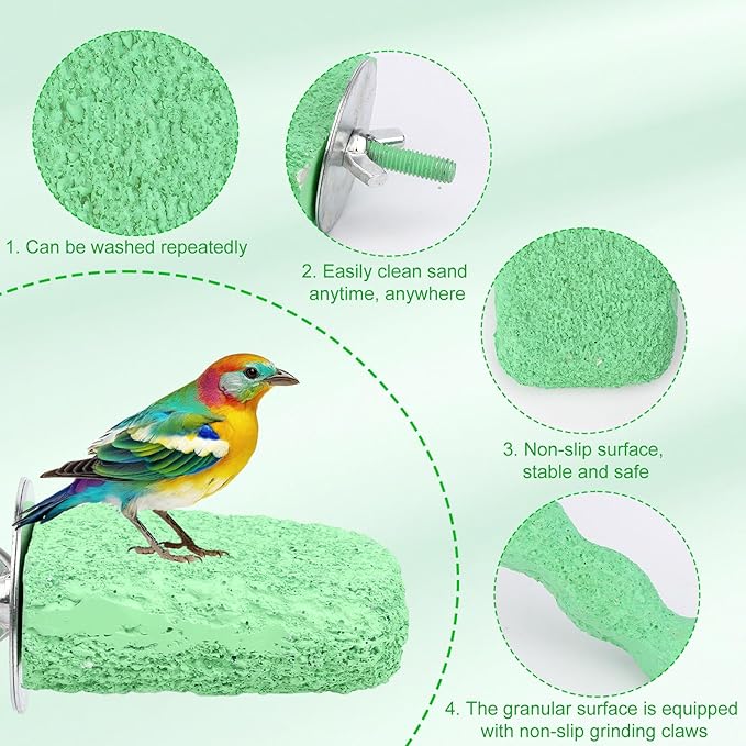 2pcs Anti-Slip Bird Beak Grinding Stones, Washable Resin Bird Beak Trimmer & Nail Filing Stand Platform Cage Accessories for Parrots Budgies Cockatiels Parakeets