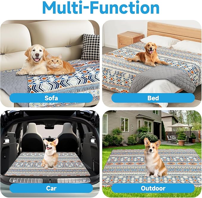 Waterproof Dog Blanket, Bohemian Dog Bed Cover Pet Blanket, Reversible Sofa Couch Cover for Dogs Washable, Protect Furniture Bed Couch Sofa for Puppy Cat (Blue Medallion, 30×70 Inch)