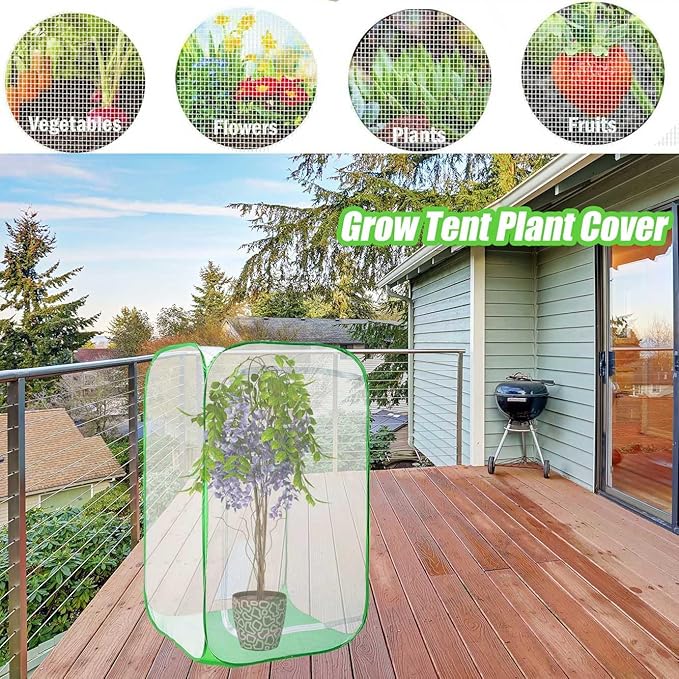 36" Garden Mesh Plant Enclosure Cover, Pop-up Garden Mesh Plant Cover for Pests, Bird and Pest Protection Guard for Fruit, Vegetables, Flowers and Herbs(1Pcs 24x24x36in Having Bottom)