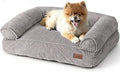 FUKUMARU Dog Couch Bed, Corduroy Cozy Cat Bed for Indoor Cats with Washable Cover, 28in Waterproof Orthopedic Dog Beds Sofa for Small Dogs and Large Cats, Cute Warm Cotton Pet Sofa, Grey