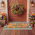 Tinideya 2 Pcs Door Mat Welcome Non Slip Coir Mats Floor Layering Doormats Seasonal for Front Porch Entryway Decor(16.14 x 47.24 Inches,Spring Flowers,Green Brown)