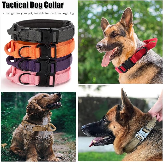Tactical Dog Collar, Adjustable Military Training Nylon Dog Collar with Control Handle and Heavy Quick-Release Metal Buckle for Small Medium Large Dogs, Orange XL