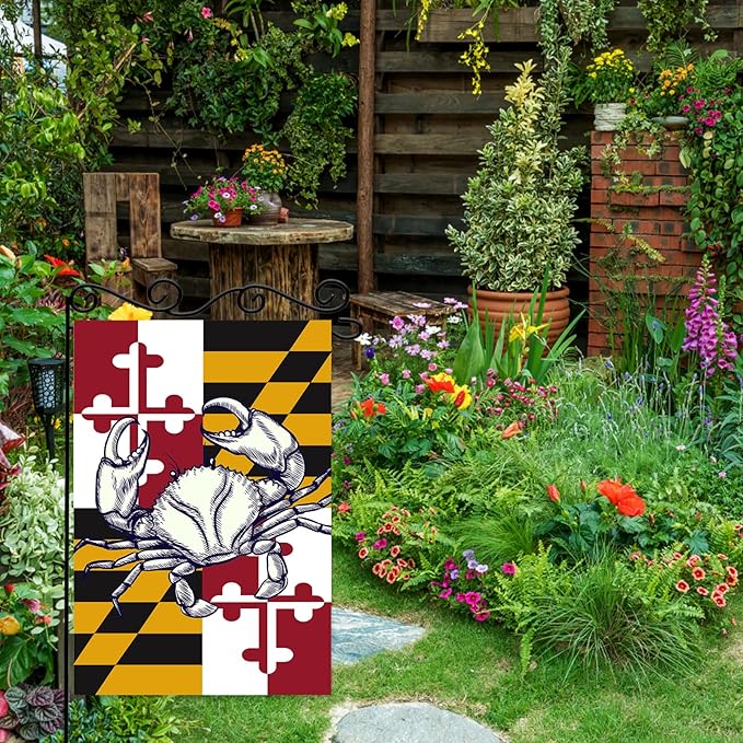 Maryland Summer Garden Flag,Maryland State Crab Flag, Crabs Nautical Garden Flags For Outside Outdoor Holiday Yard Flag Lawn Banner.12x18 Inch
