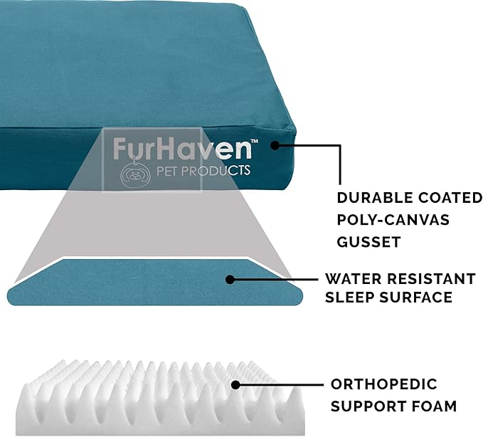 Furhaven Indoor/Outdoor Logo Oxford Polycanvas Mattress - Water-Resistant Orthopedic Dog Bed w/ Removable Cover, 125 lb max - Deep Lagoon, Large