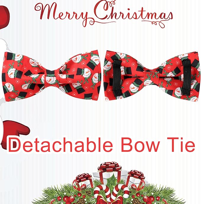 Christmas Dog Collar with Bow Tie, Christmas Collar for Puppy Girl Boy Dog or Cat, Bowtie Dogs Collars with Durable Metal Buckle, Cute Pet Collars, S
