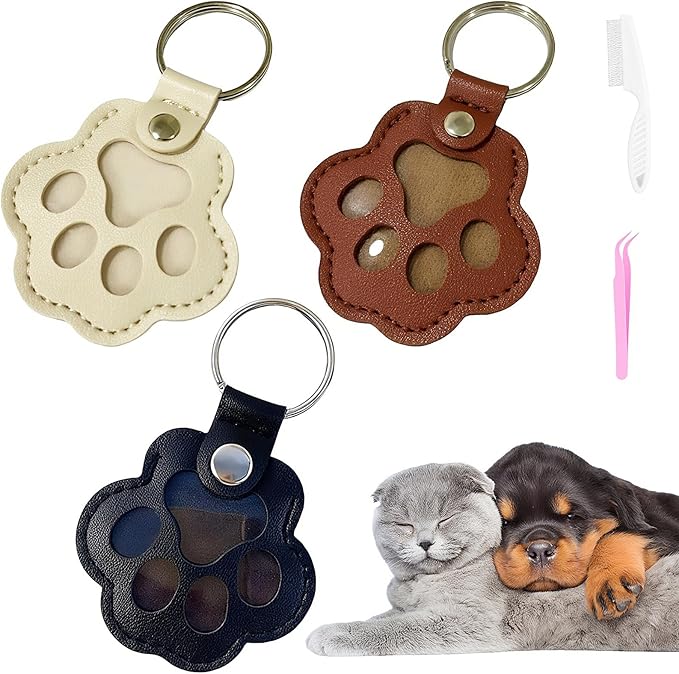 Cat & Dog Hair Keychain - Paw Shaped Leather Memorial Keepsake for Dog Cat Fur Storage, Pet Fur Keepsake Collector