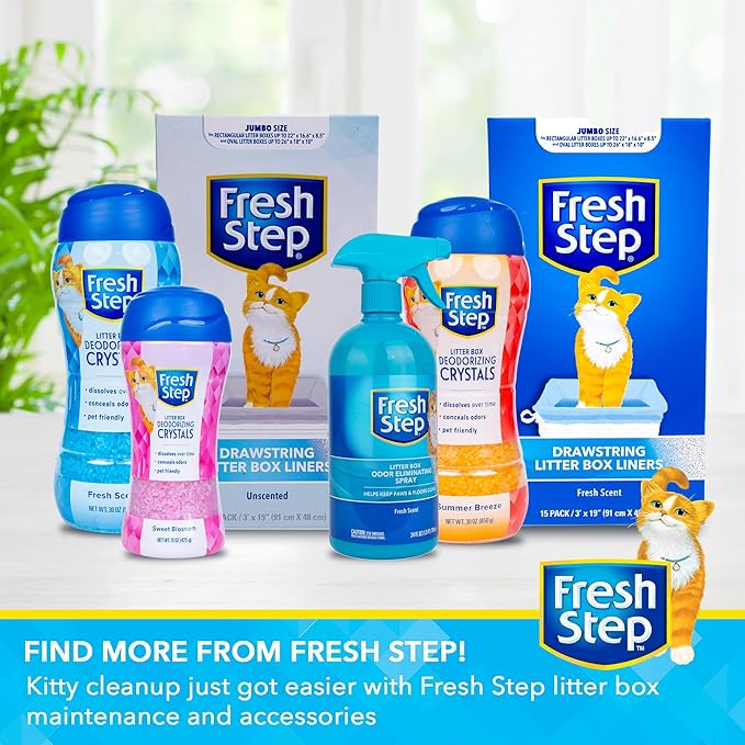 Fresh Step Drawstring Cat Litter Box Liners, Scented Heavy Duty Kitty Litter Bags for Large Oval or Rectangle Pans, Helps Contain Odor and Mess, Easy Lift Out Cleanup, 30 x 17 in, 15 Count
