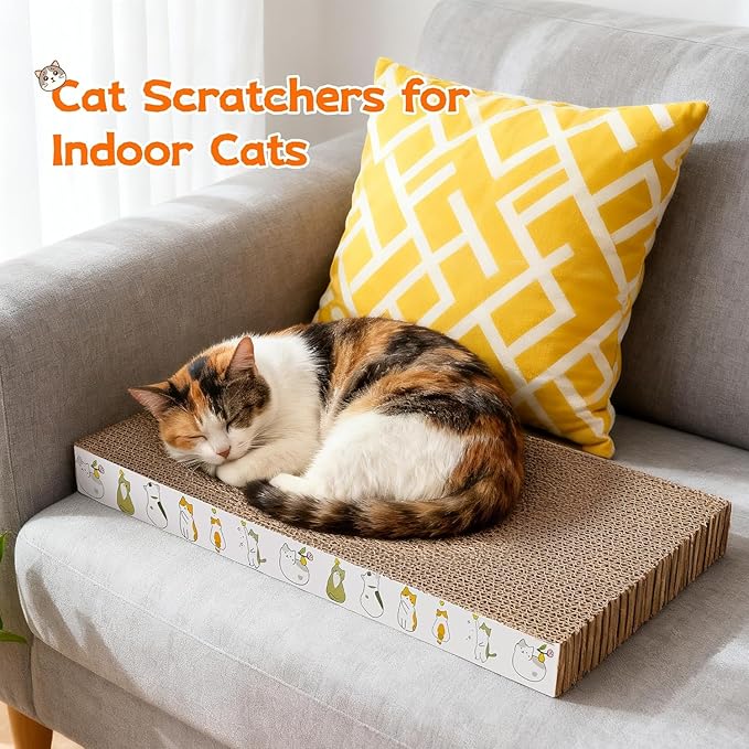 PatiencET Cardboard Cat Scratcher Pads, Double-Sided, 8-Pack (4 Flat, 4 Wavy), Catnip Included, for Small to Medium Cats