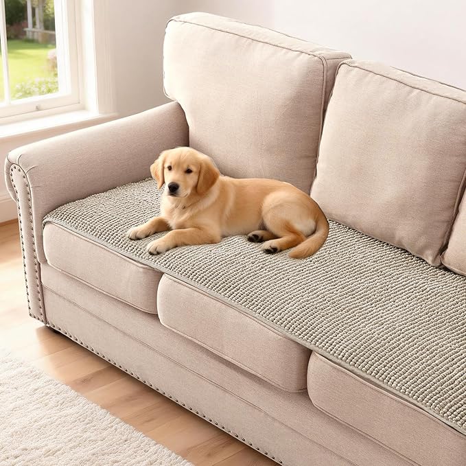 H.VERSAILTEX Plush Chenille Couch Cover for 3 Cushion Couch Anti Slip Washable Sofa Slipcovers Soft and Durable Furniture Protector for Dogs Cats Kids (27.5" x 82", Island Fossi)