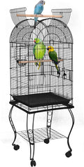 SUPER DEAL 63.5'' Rolling Bird Cage Large Wrought Iron Cage for Cockatiel Sun Conure Parakeet Finch Budgie Lovebird Canary Medium Pet House with Rolling Stand & Storage Shelf
