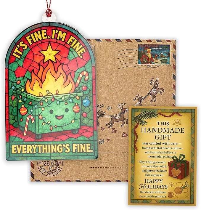 Dumpster Fire Ornament 2025, Funny Christmas Ornaments, Unique Tree Hanging Decoration, Everything's Fine Ornaments for Christmas Tree Decoration, Dumpster Fire Gifts for Family Friends Coworkers