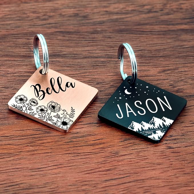 Ultra Joys Stainless Steel Personalized Dog and Cat ID Tags - Front and Back Engraving, Optional Both Sides, Diamond Tag Mountain Black Large