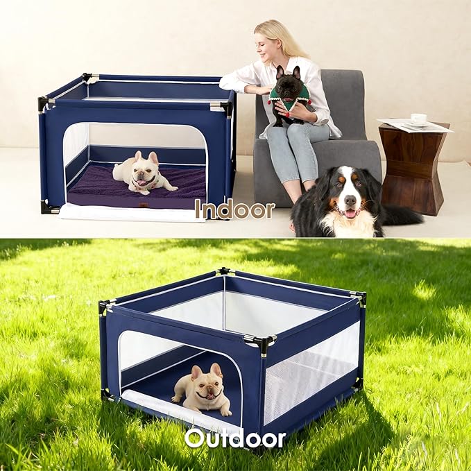 EHEYCIGA 42x42x26 Inches Puppy Playpen Without Top Cover for Dogs & Cats Indoor or Outdoor - Dog Playpen with Door, Dog Fence for Small Animal with Heavy-Duty Oxford & Steel Frame, Navy