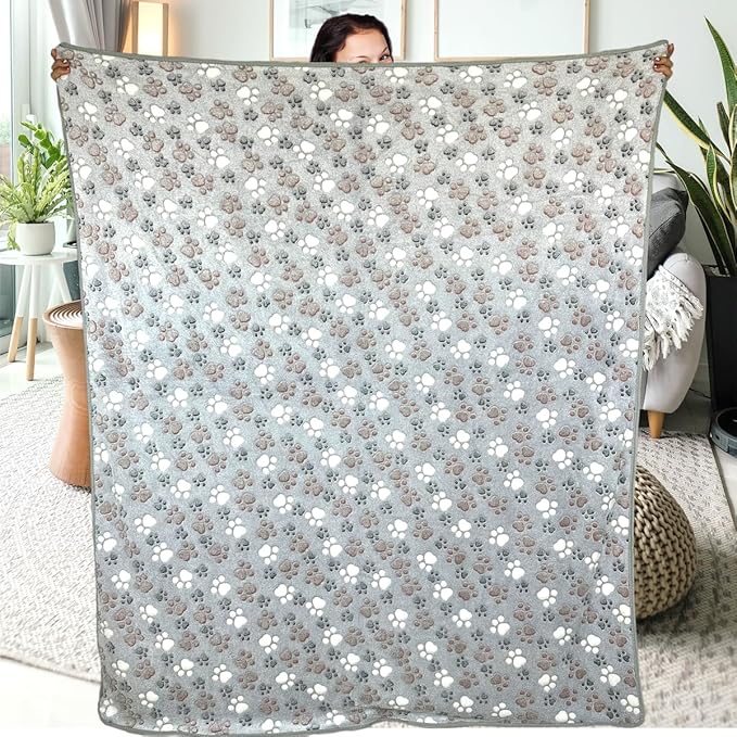 Dog Blankets for Large Dogs, 3 Pcs Dog Blanket Washable, Soft Fluffy Flannel Pet Blanket Mat Cover for Bed Couch, Cute Print Puppy Blanket 60" x 50"