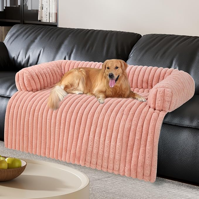 Wn's Day Luxurious Dog Couch Bed, Washable Calming Dog Couch Cover, Removable Couch Protector for Dogs, Waterproof Sofa Bed, Pet Bed Mats for Couch, Pet Couch Covers for Sofa(Pink, XXL)