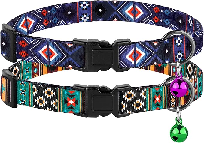 Cat Collar Breakaway 2PCS Adjustable Pattern Tribal Aztec Southwest Safety Pet Collars for Cats Kitten (Aztec + Tribal)
