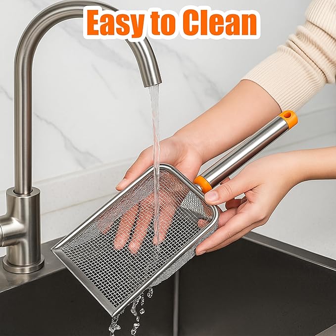 Cat Litter Scoop Stainless Steel Mesh Scooper with Long Handle, Deep Shovel Non-Stick Coated Metal for Box Kitten Pooper Lifter, Regular Scoop, Sifting Poop, Non-Slip Grip, Easy Clean, Hole: 2.8mm