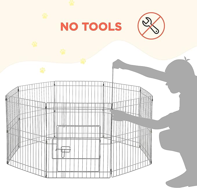 Yaheetech 24" High 8 Panel Foldable Metal Dog Exercise Pen Pet Playpen Dog Fence Outdoor & Indoor Use for Small Animals with Door Black