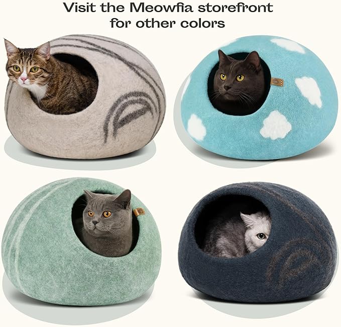 MEOWFIA Cat Cave – Premium Felt Cat Bed for Indoor Cats, Handmade Merino Wool (Cloud Nap Blue, Medium)