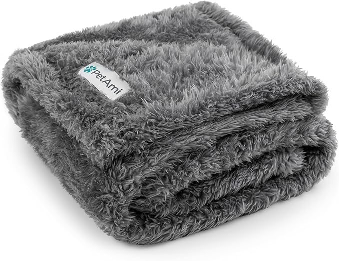 PetAmi Dog Blanket for Small Medium Dogs Grey, Fluffy Soft Puppy Blanket, Sherpa Fleece Cat Blanket for Kitten Doggie, Calming Pet Blanket Throw for Couch Sofa Bed Washable, Medium 29x40