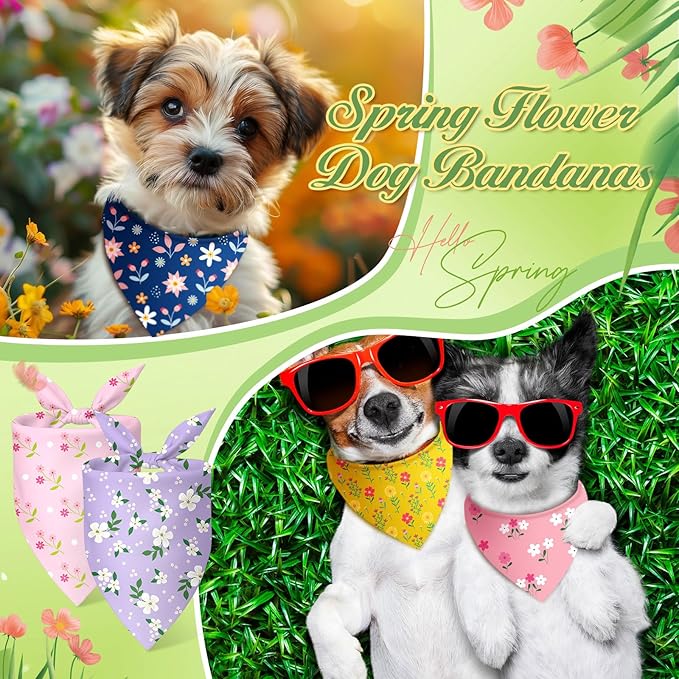 Abbylike 50 Pieces Spring Dog Bandanas Bulk Flower Daisy Sunflower Dog Bandanas for Pets Triangle Kerchief Scarf Bibs for Spring Pets Dogs Party Costume Accessories, 25 Styles (19.7 x 13.8 x 13.8)
