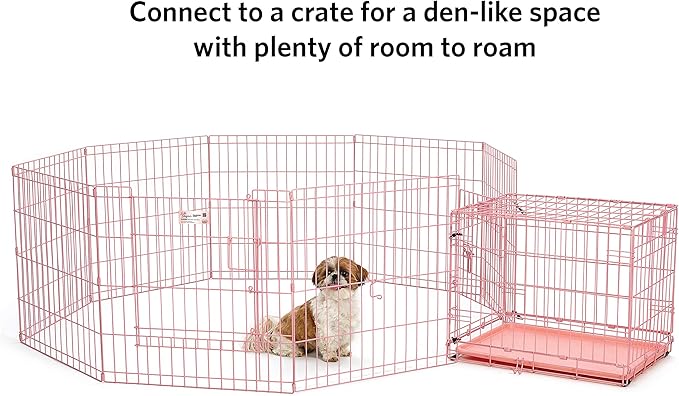 MidWest Homes for Pets Folding Metal Puppy / Dog Exercise Pen, Indoor/Outdoor Playpen with Door, 16 Sq Feet of Play Space, 24-Inches Tall, Pink