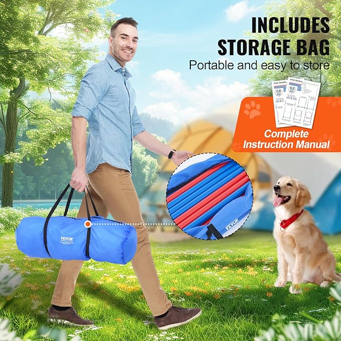 VEVOR Dog Agility Training Equipment, Dog Agility Course Backyard Set with Adjustable High Hurdles,Weave Poles,Jump Ring,Square Pause Box,Whistle,Foldable Bowl, Obstacle Course Kit with Storage Bag