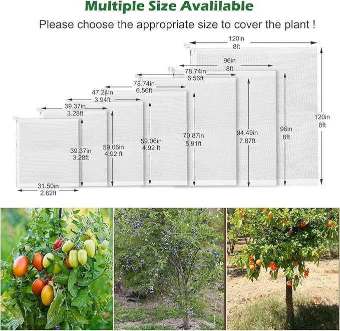 8 x 8ft Large Fruits Tree Netting, Garden Mesh Insect Tree Cover with Zipper Drawstring Bird Barrier Net Plant Bags Blueberry Bushes Protection Plant Cover for Prevent Animals Deer Squirrel Bug