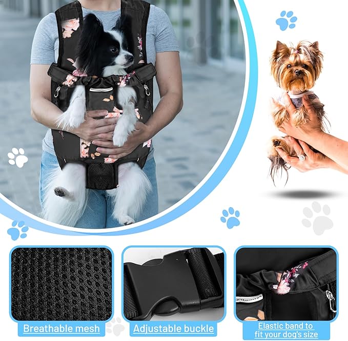 Petmolico Pet Dog Carrier Backpack, Adjustable Dog Legs-Out Front Backpack, Hands-Free Cat Pup Front Carrier Travel Bag, Easy-fit for Traveling Hiking for Small Medium Dogs, XL, Pink Rose