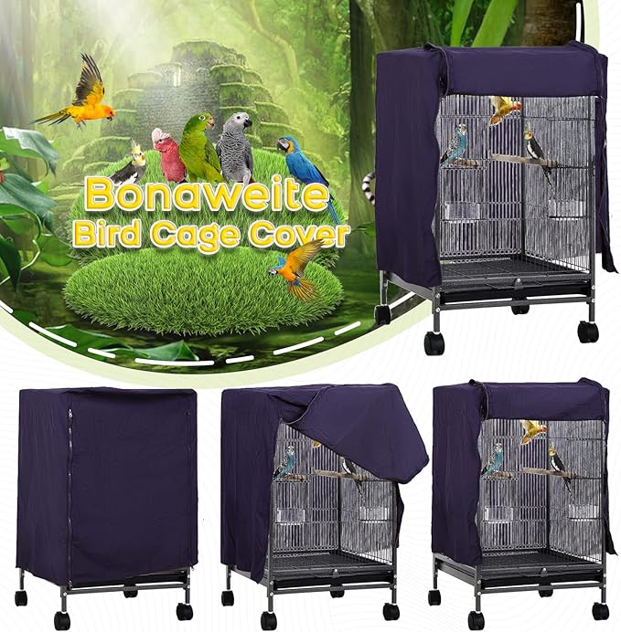 QBLEEV Birdcage Cover, Breathable Night Cover for Bird Cages, Parrot Cage Cover Shade Pet Universal Blackout Windproof Light-Proof Sleep Reduces Distractions Night Accessories Cloth Without Cage