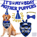 STMK Dog Birthday Decorations, Multi Sizes Dog Birthday Hat Bandana Bow Tie Numbers It’s My Bday Mother Puppers Banner for Large Extra Large Dogs Pets (X-Large, Blue)
