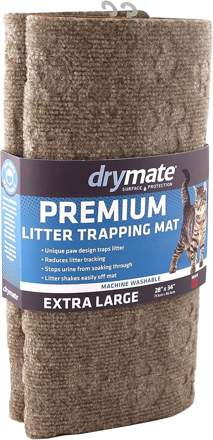 Drymate Cat Litter Box Mat, Litter Trapping Mat, Waterproof, Urine-Proof, Absorbent, Machine Washable, Soft on Paws, Contains Mess, Protects Floors, Kitten Supplies, Tan, 29x36 XL