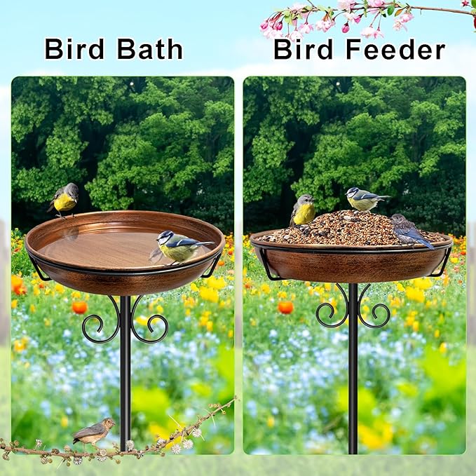 38In Freestanding Bird Bath for Outside, Detachable Birdbaths with Metal Stake, Bird Bath Feeder Bowl for Outdoors Garden Patio Yard Lawn,Sturdy Upgraded 5 Pronged Base (Vintage Bronze)