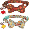 ADOGGYGO 2 Pack Fall Cat Collar with Removable Bow Bell, Brown Green, Halloween Thanksgiving Fall Collars for Cat Kitten