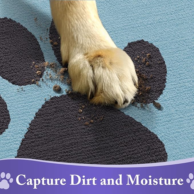 Buganda Dog Door Mat for Muddy Paws, Absorbent Dirt Trapper Non Slip Indoor Doormats, Washable Low-Profile Mat for Mud Dogs, Entryway Carpet for Inside Floor (30x20 Inches, Blue)