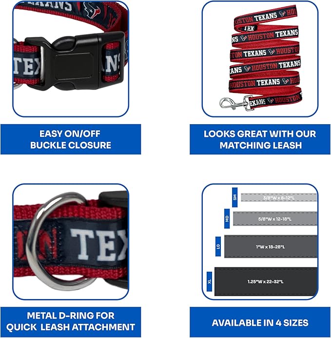 NFL PET Collar Houston Texans Dog Collar, Small Football Team Collar for Dogs & Cats. A Shiny & Colorful Cat Collar & Dog Collar Licensed by The NFL