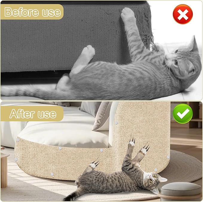 Cat Scratch Mat,118.5"x15.9" Trimmable Self-Adhesive Cats Scratch Carpet,Couch Protector from Cats Claw, Cat Scratch Furniture Protector, Indoor Furniture Protection for Chair, Wall, Sofa (Beige)