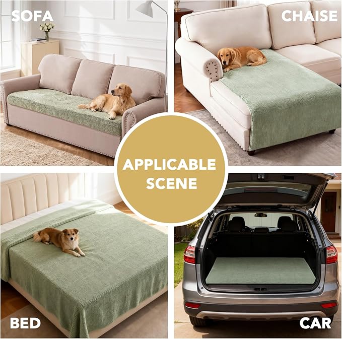 H.VERSAILTEX Non Slip Pet Couch Cover Chenille Dog Bed Protector Thick Soft Sofa Slipcover Pet Friendly Washable Couch Cushion Covers for Pets (52" x 82", Sage)