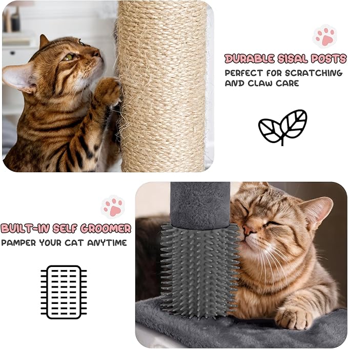 MoNiBloom 54 Inch Cat Tree Tower for Indoor Cats Large Adults, Cat Tower with Scratching Post, Multi-Level Furniture Activity Center with Cat Condo Pet Play House, Smoky Grey
