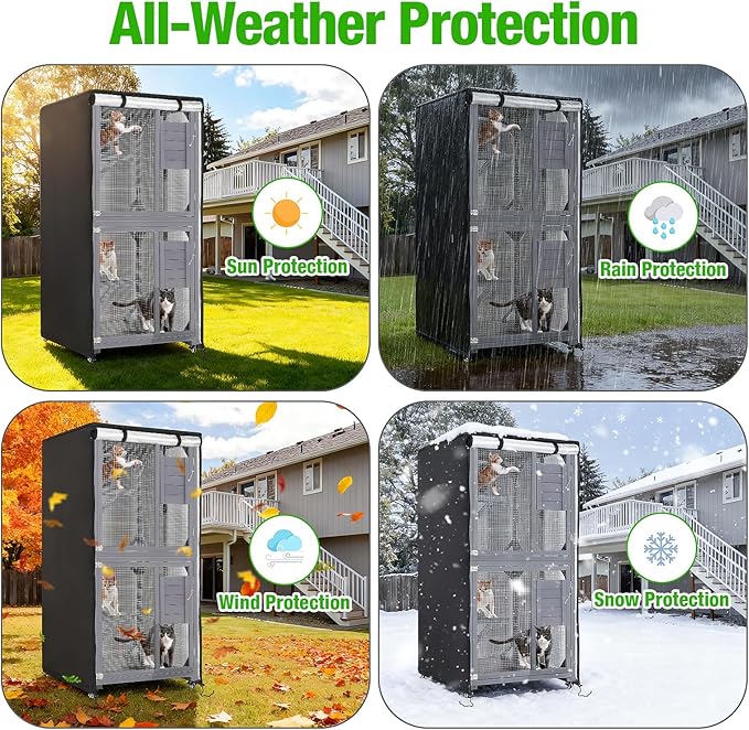 Kingling Outdoor Cat House Cover for 4 Tier Catio Outdoor Cat Enclosure With Wheels, Universal Catio Cover Waterproof & Dustproof Pet Enclosure Cover for Outsides(Cover Only)- 25"L x 25"W x 62"H inch
