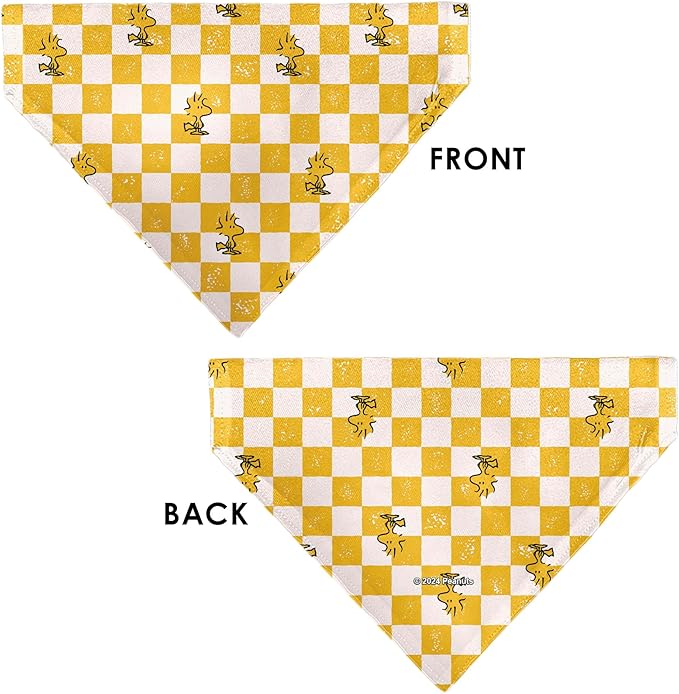 Peanuts Pet Bandana Peanuts Woodstock Pose Checker Yellow White Slip On Collar Bandana Only