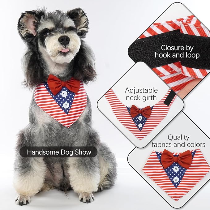 FUAMEY Dog Tuxedo American Flag for Large Dogs,Dog Formal Suit Dogs Attire Pet Bow Tie Puppy Party Costumes Cat Tux Outfits Pets Bandana Cosplay Adjustable Bowties 4th of July Independence Day L
